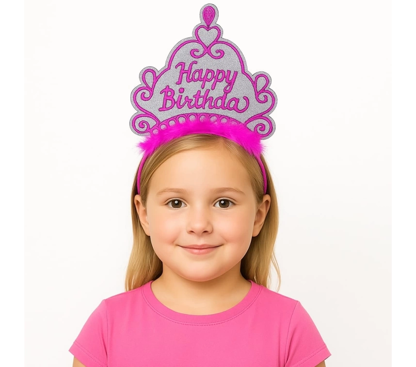 Nessiworld Pembe Happy Birthday Prenses Tacı – Doğum Günü Taç Aksesuarı