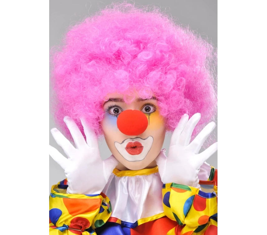 Nessiworld Pembe Renk Kıvırcık Afro Bonus Peruk Takma Saç ve Kırmızı Burun Seti