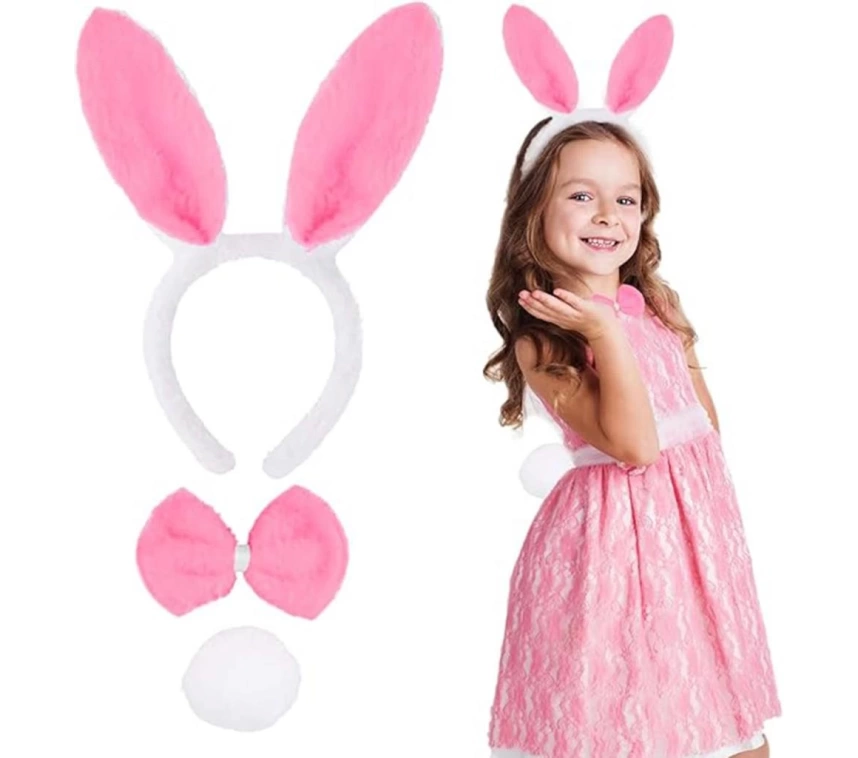 Nessiworld Pembe Tavşan Kostüm Seti – Taç, Papyon, Ponpon (12’li Paket)