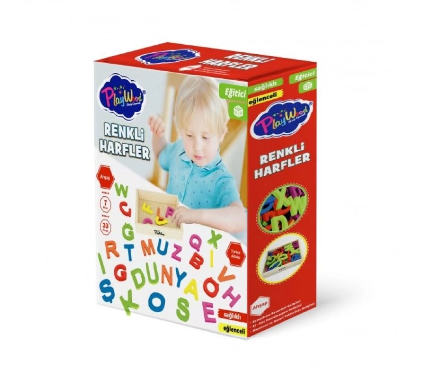 Nessiworld PlayWood Ahşap Kasalı Renkli Harfler 33 Parça 402