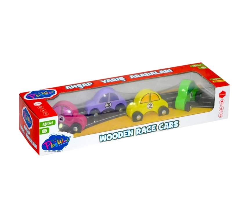 Nessiworld Playwood Ahşap Yarış Arabası 4lü Paket