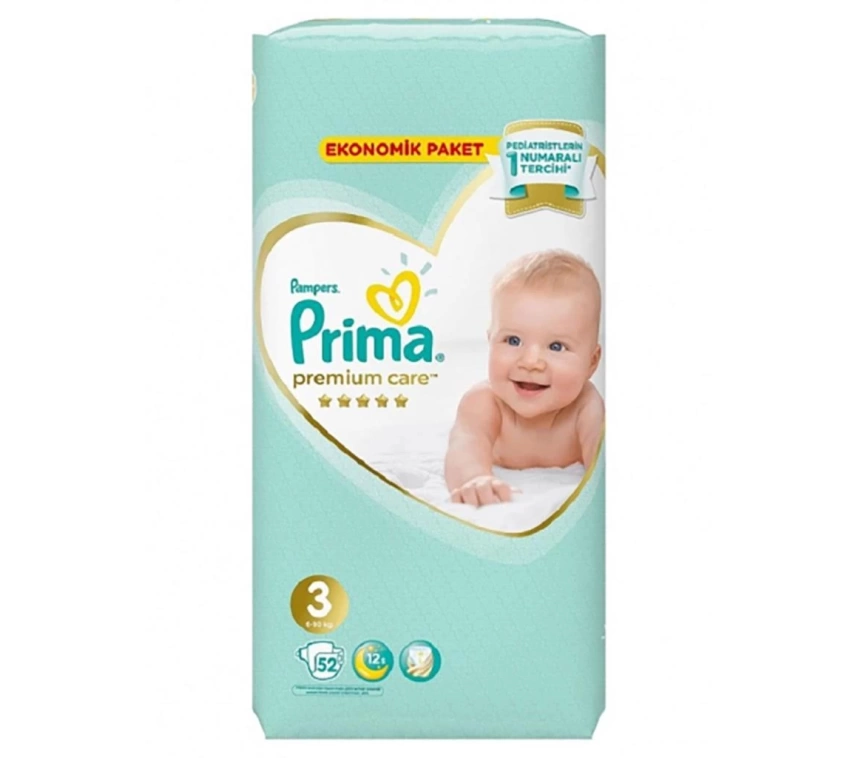Nessiworld Prima Premium Care Bebek Bezi Ekonomik Paket 3 Beden 52 Adet