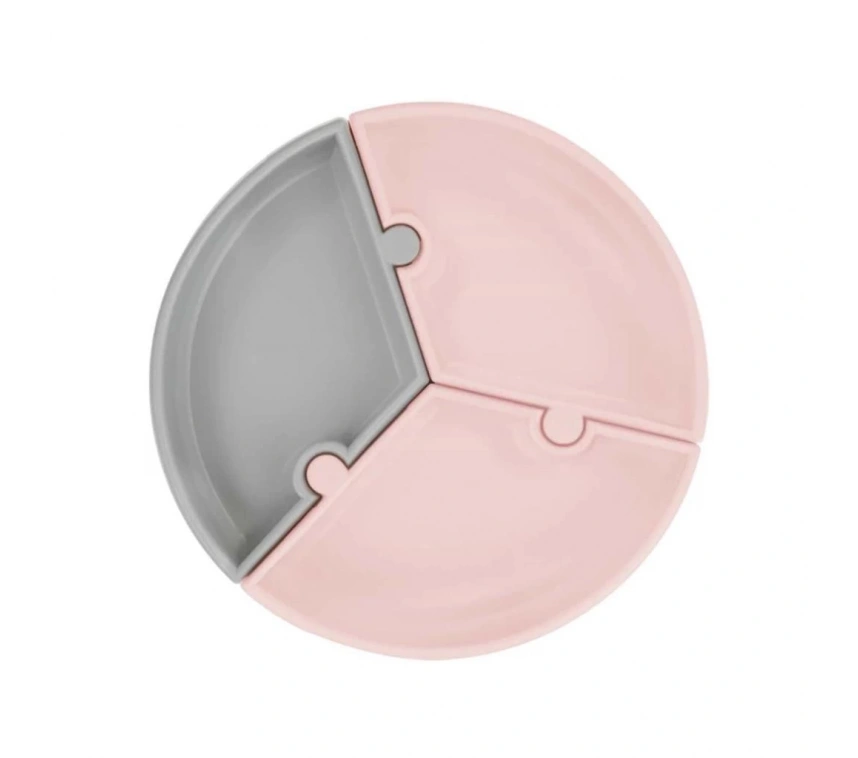 Nessiworld   Puzzle Vakum Tabanlı Silikon Tabak Pinky Pink / Powder Grey