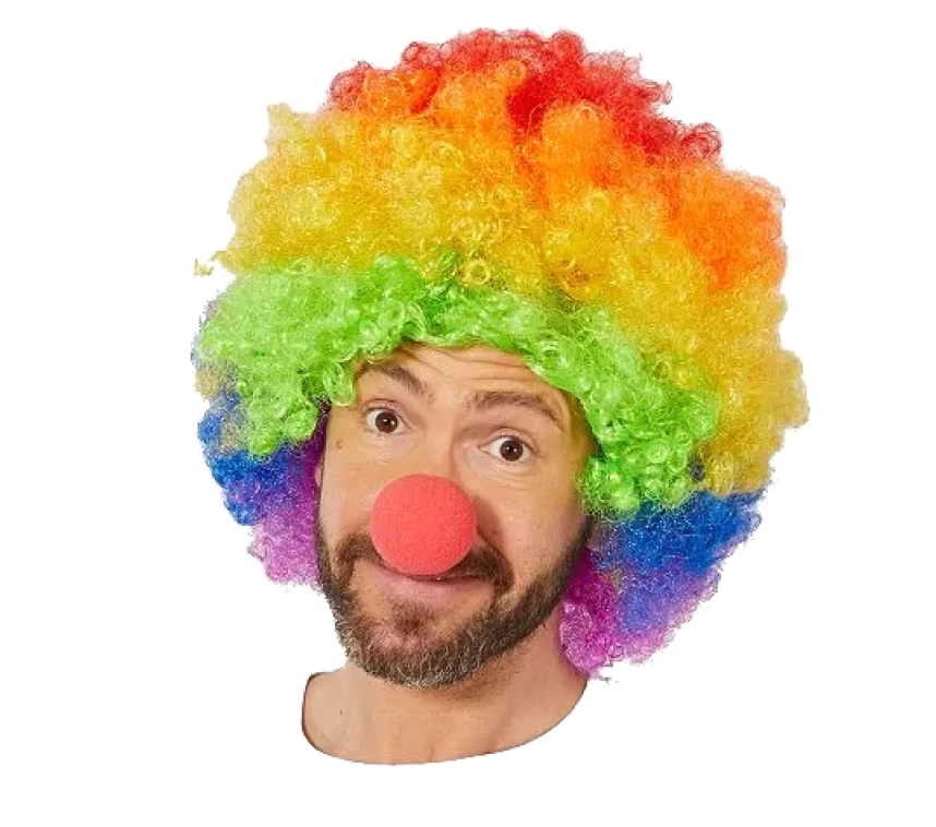 NessiWorld Rengarenk Gökkuşağı Afro Bonus Peruk ve Kırmızı Renk Sünger Burun 120 gr