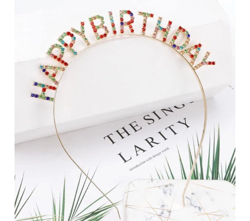 Nessiworld   Rengarenk Kristal Taşlı Ekstra Lüks Gümüş Kaplama Happy Birthday Taç 16x17 cm
