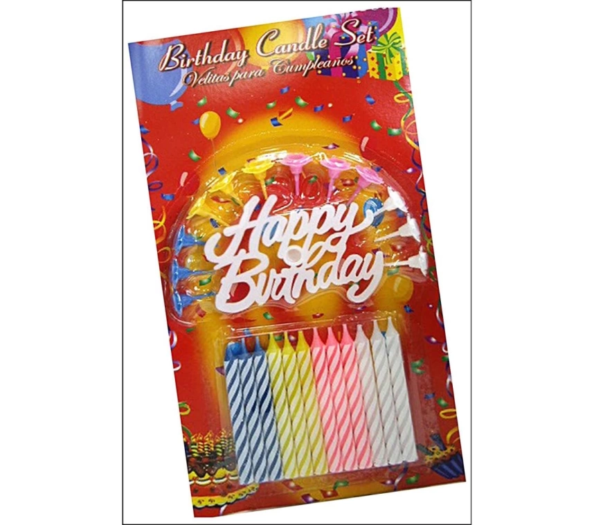 NessiWorld Rengarenk Mumlu Beyaz Happy Birthday Yazılı Doğum Günü Mumu 12 Adet