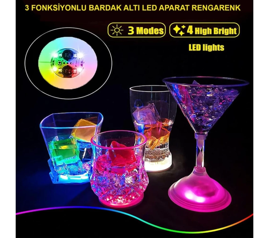 Nessiworld Renkli LED Işıklı Bardak Altlığı - Dekoratif (12 Adet, Pilli)