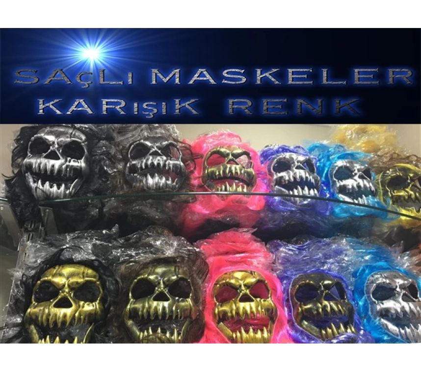 NessiWorld Saçlı Kuru Kafa İskelet Maske 1 Adet