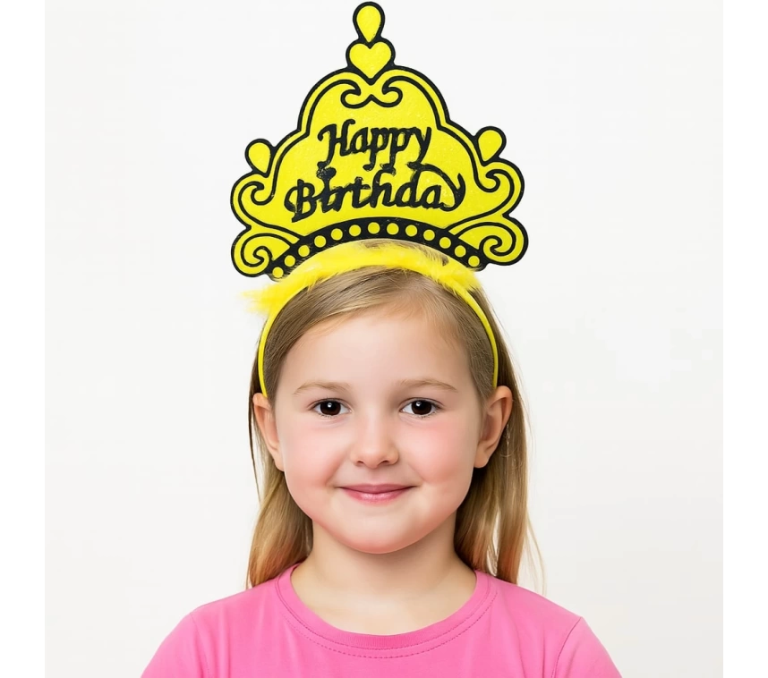 Nessiworld Sarı Happy Birthday Prenses Tacı – Doğum Günü Taç Aksesuarı