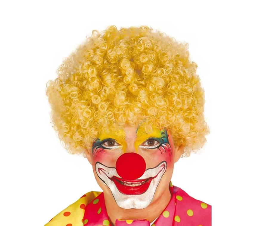 Nessiworld Sarı Renk Kıvırcık Afro Bonus Peruk Takma Saç ve Kırmızı Burun Seti