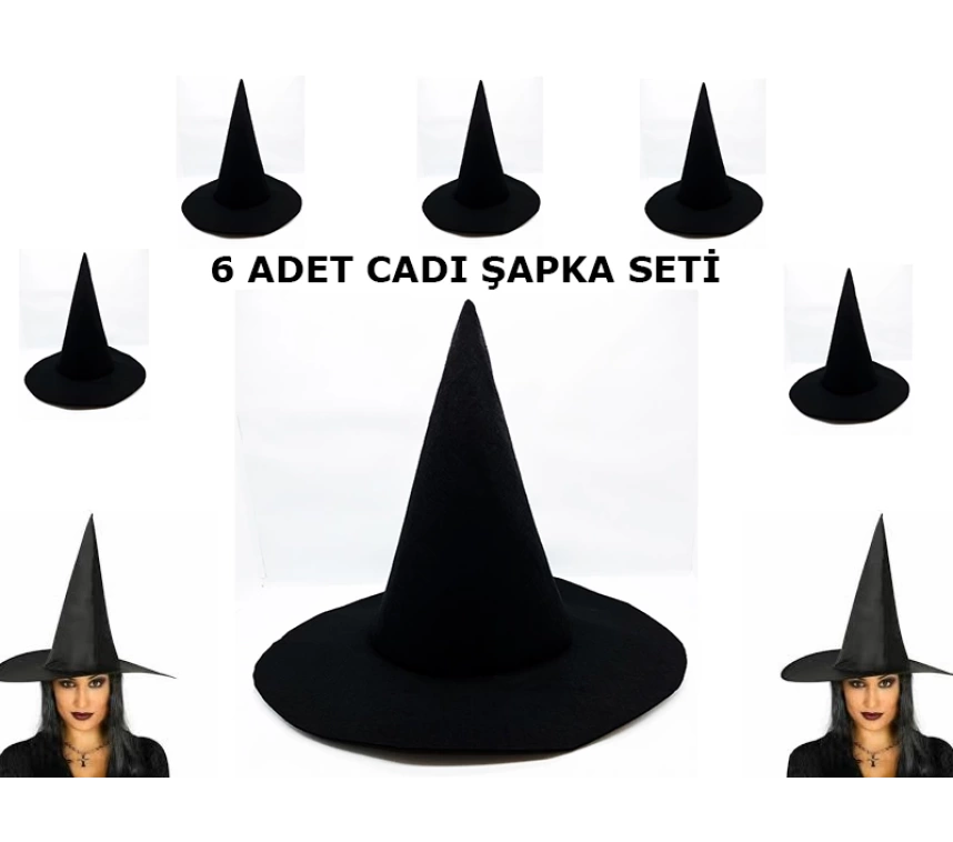 Nessiworld Siyah Cadı Şapkası Keçe Yetişkin Boy 6 Adet