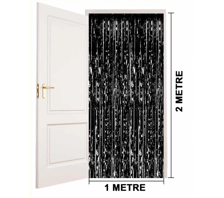 NessiWorld Siyah Renk Ekstra Metalize Parlak Saçaklı Arka Fon Perde İthal A Kalite 1x2 Metre