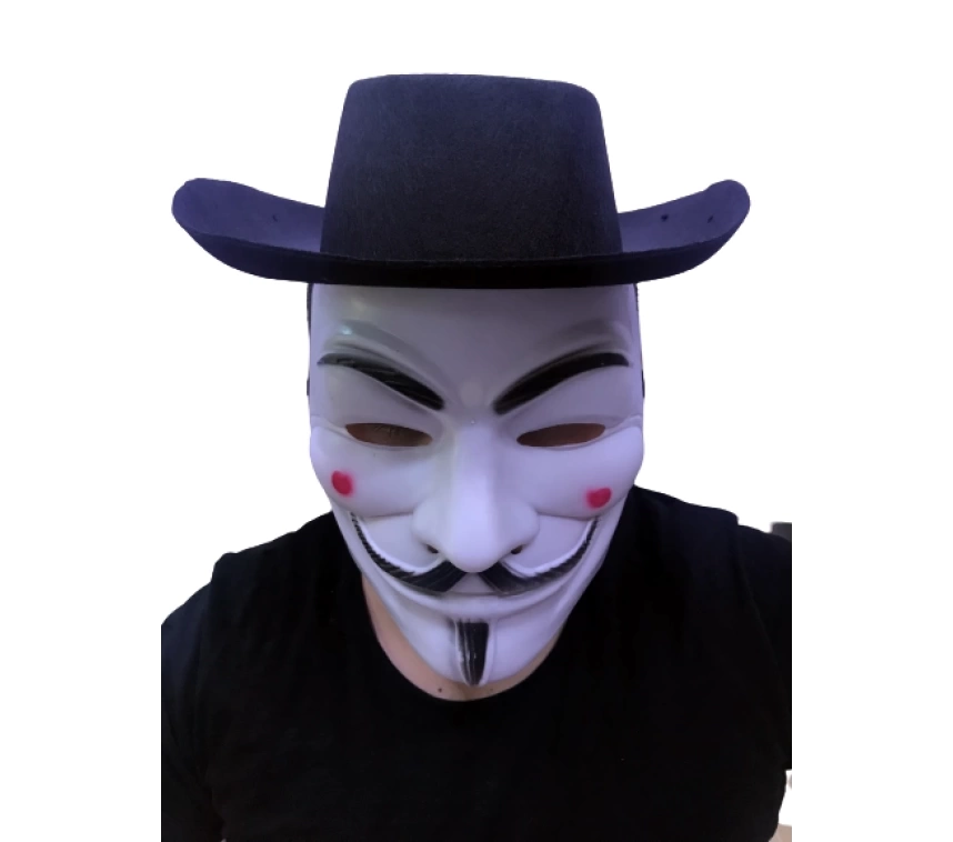 NessiWorld Siyah Renkli Delikli Çocuk Boy Vendetta Şapkası ve Vendetta Maskesi