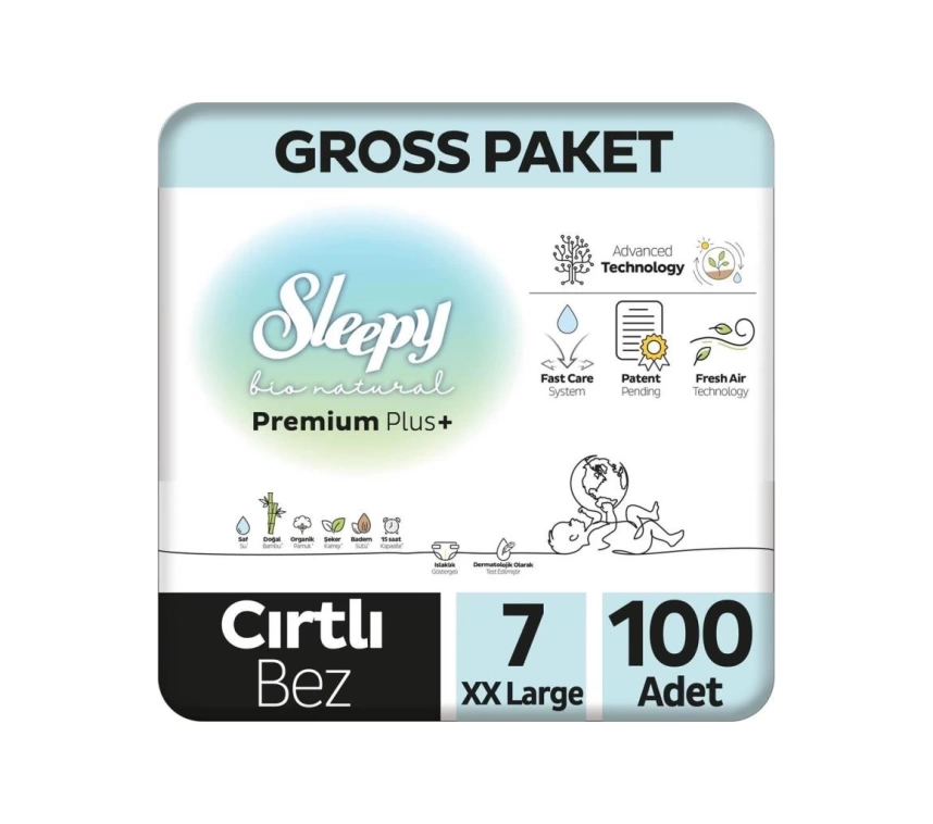 Nessiworld Sleepy Bio Natural Bebek Bezi Gross Paket 7 Beden 20-30 Kg 100 Adet