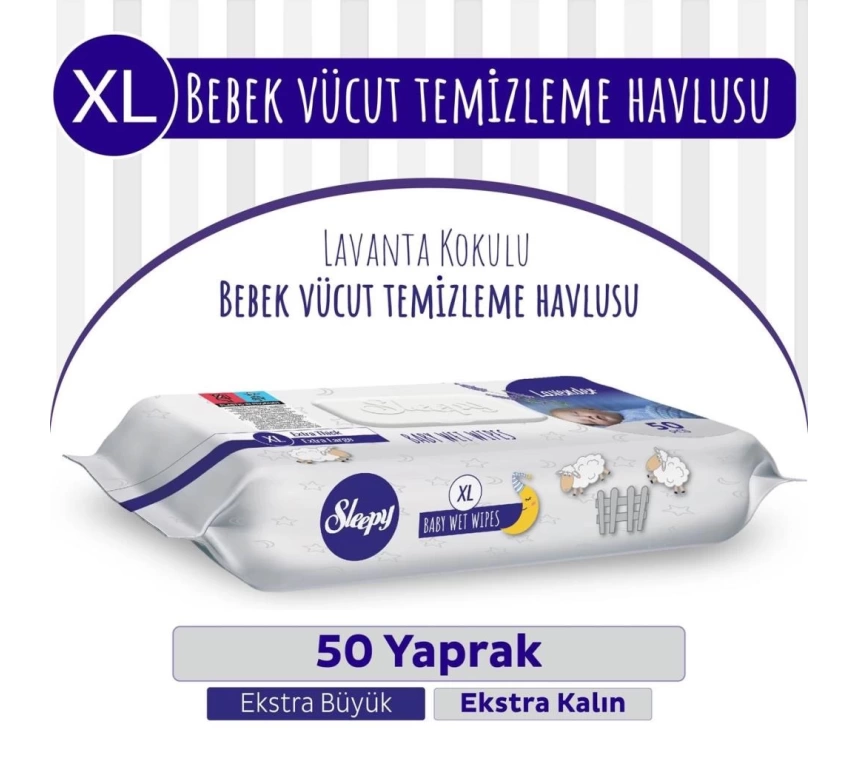 Nessiworld Sleepy XL Lavanta Kokulu Bebek Vücut Temizleme Mendili 50 Yaprak