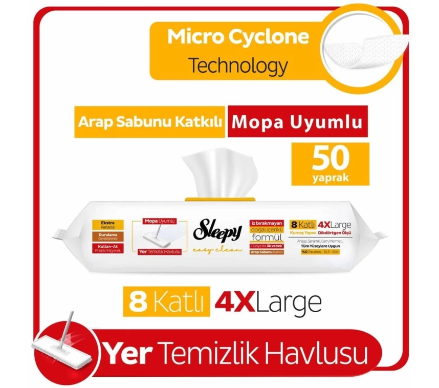 Nessiworld Sleepy Yer Temizlik Havlusu Mop Uyumlu 50 Adet Arap Sabunlu