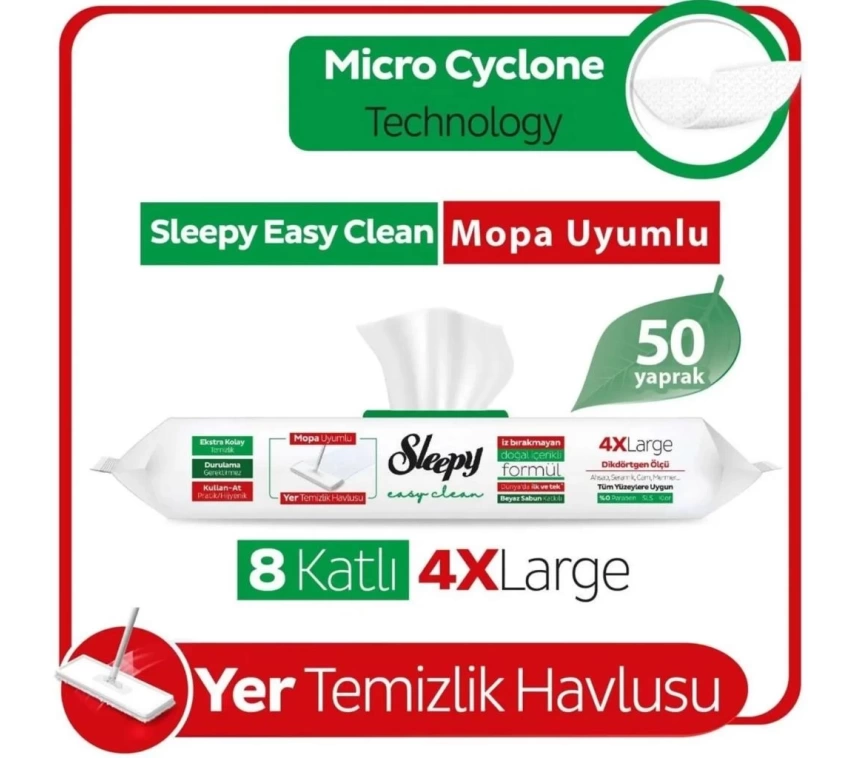 Nessiworld Sleepy Yer Temizlik Havlusu Mop Uyumlu 50 Adet Beyaz Sabun