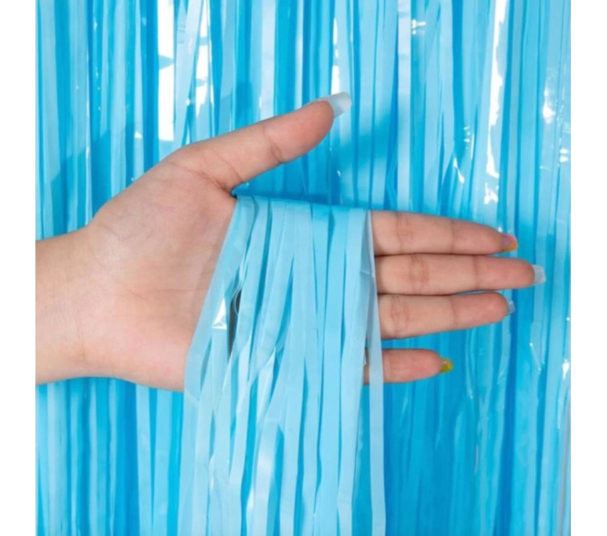 Nessiworld Soft Mavi Püsküllü Kapı Perdesi - Parti, Baby Shower, Sünnet Süsü 1x2 m