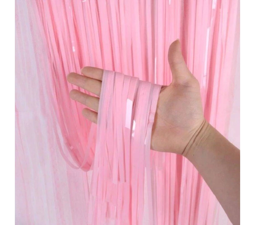 Nessiworld Soft Pembe Püsküllü Kapı Perdesi - Parti, Baby Shower, Cinsiyet Partisi 1x2 m