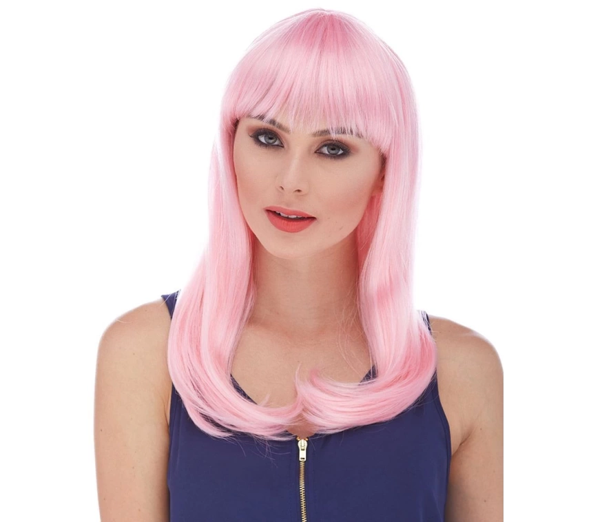 Nessiworld  Soft Pembe Renk Uzun Düz Parti Peruğu