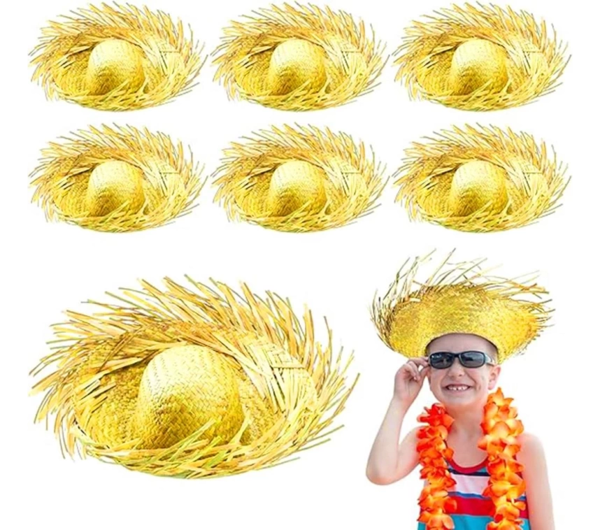 Nessiworld Tropikal Parti Sarı Hasır Hawaii Şapkası 13x36 cm