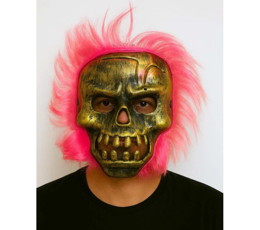 Nessiworld Wild Skull - Bakır Kafatası Pembe Saçlı İskelet Maske
