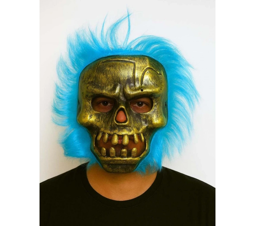 Nessiworld Wild Skull - Bakır Kafatası Turkuaz Saçlı İskelet Maske
