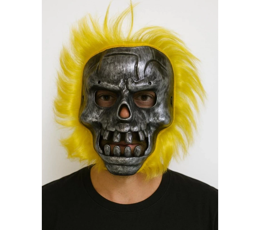 Nessiworld Wild Skull - Metal Kafatası Sarı Saçlı İskelet Maske
