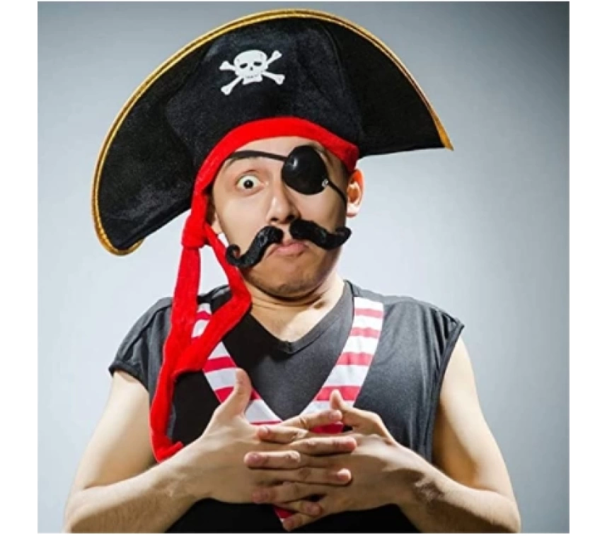 Nessiworld Yetişkin Boy Kadife Kaptan Jack Sparrow Korsan Şapkası ve Plastik Korsan Göz Maskesi