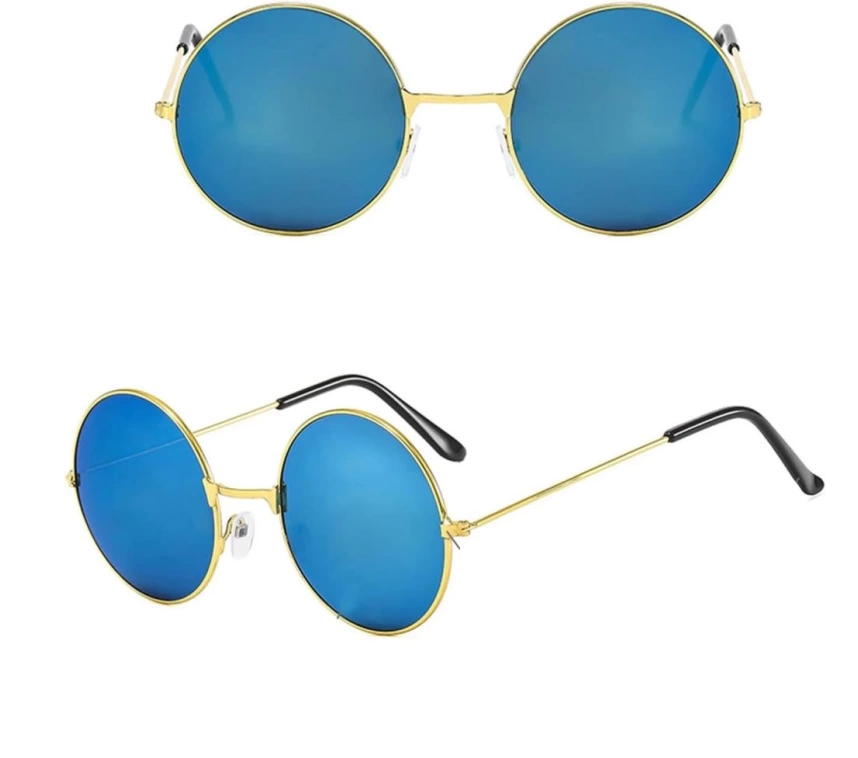 NessiWorld Yuvarlak Cam John Lennon Tarzı Gold Çerçeveli Mavi Gözlük