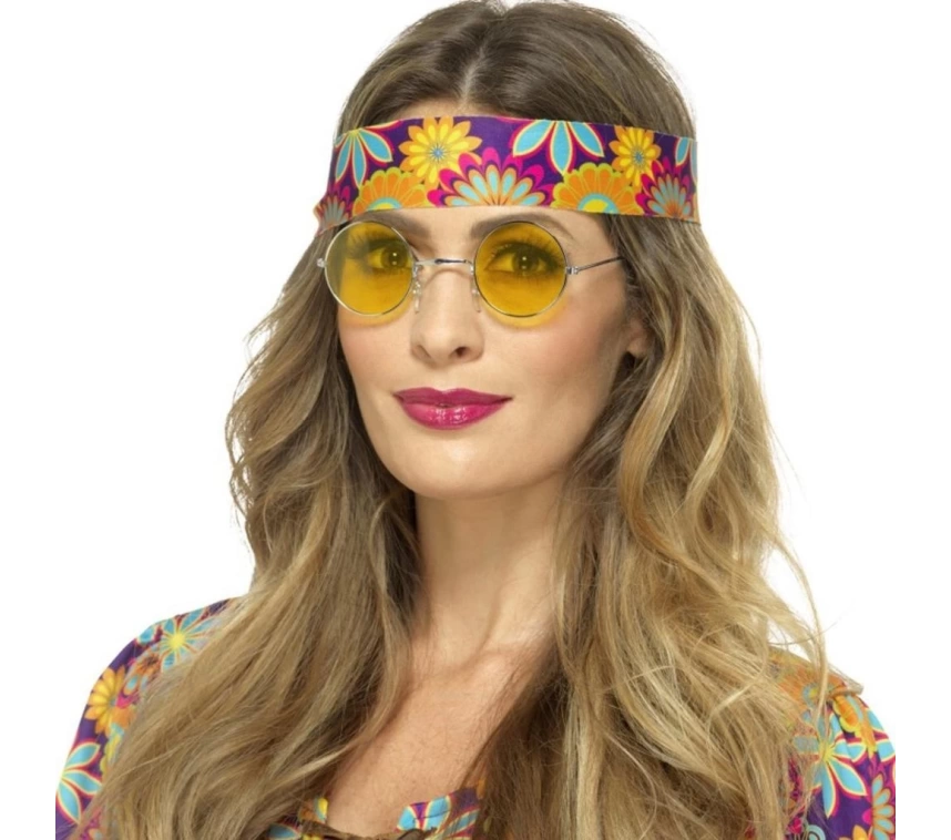 NessiWorld Yuvarlak Cam John Lennon Tarzı Hippi Gümüş Çerçeveli Sarı Gözlük