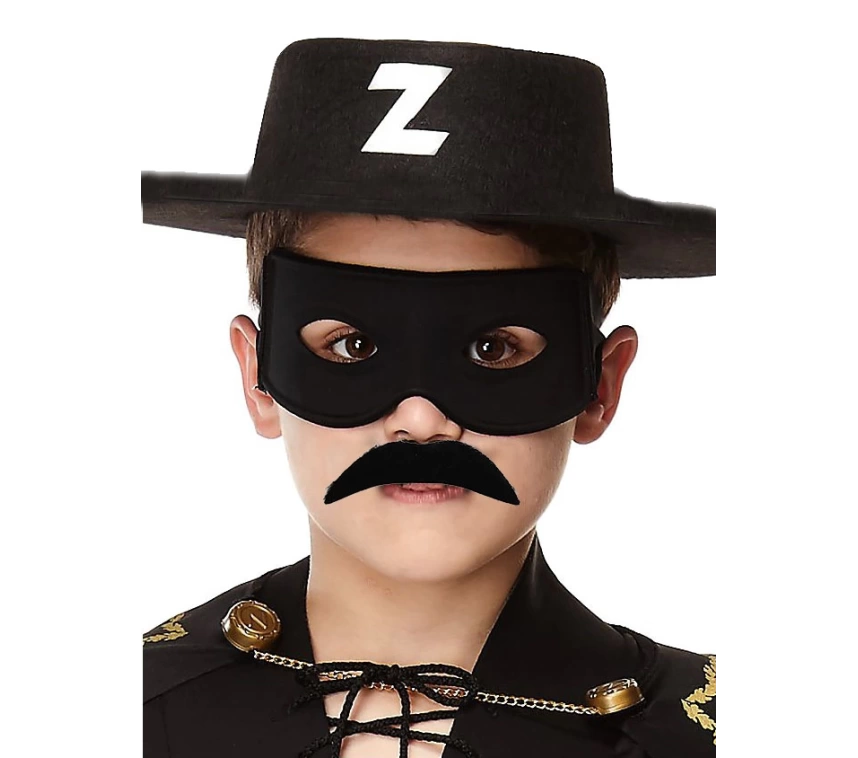 NessiWorldSiyah Renk Zorro Şapkası Zorro Maskesi ve Zorro Bıyık Çocuk Boy