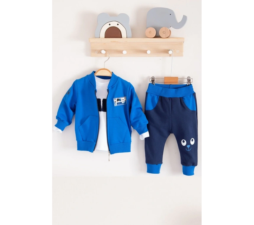 New Fashıon Hırkalı 3lü % 100 Pamuk Erkek Bebek Takımı