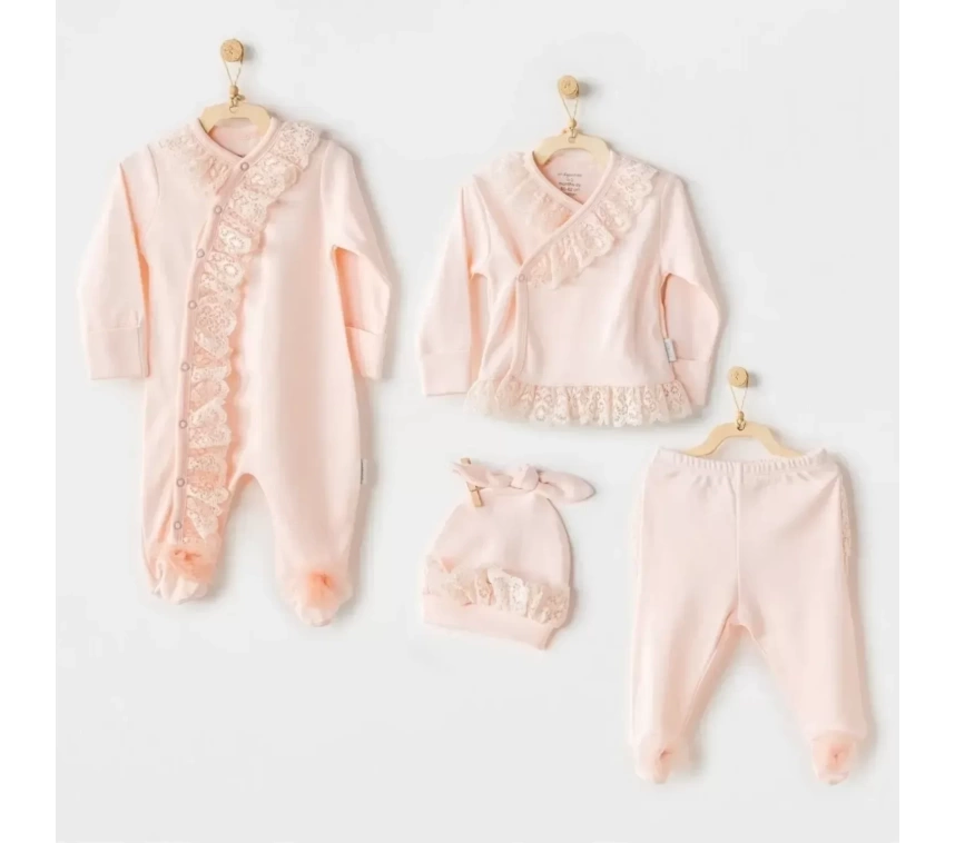 Newborn Chic Girl Tüllü 4lü Hastane Çıkışı Salmon