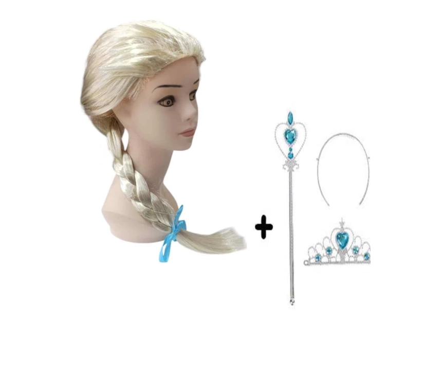 Örgülü Karlar Ülkesi Frozen Elsa Peruğu Tacı ve Sopası Çocuk Boy