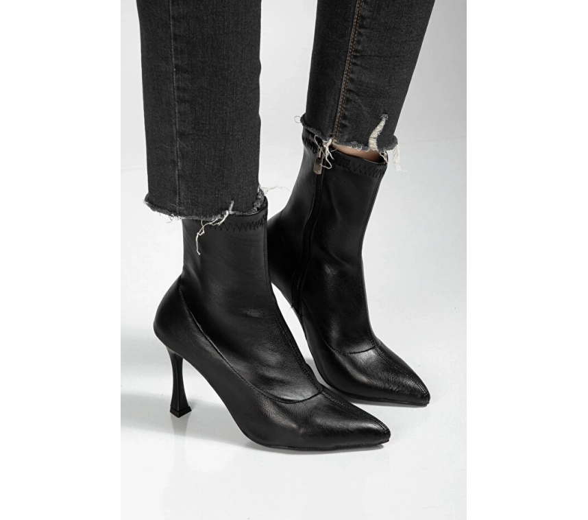 Orjen Siyah Cilt Streç Topuklu Bot