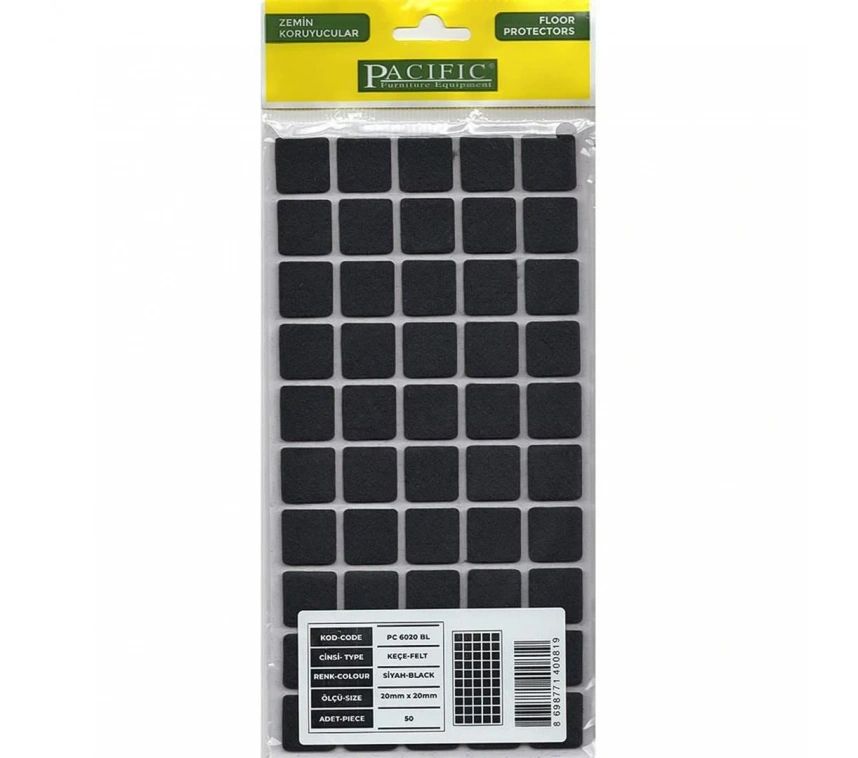 Pacific 6020 BL Yapışkanlı Keçe  20 mm X 20 mm Siyah