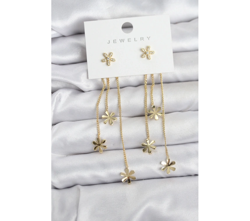 Papatya Model Gold Renk Pirinç Sallantılı Kadın Küpe