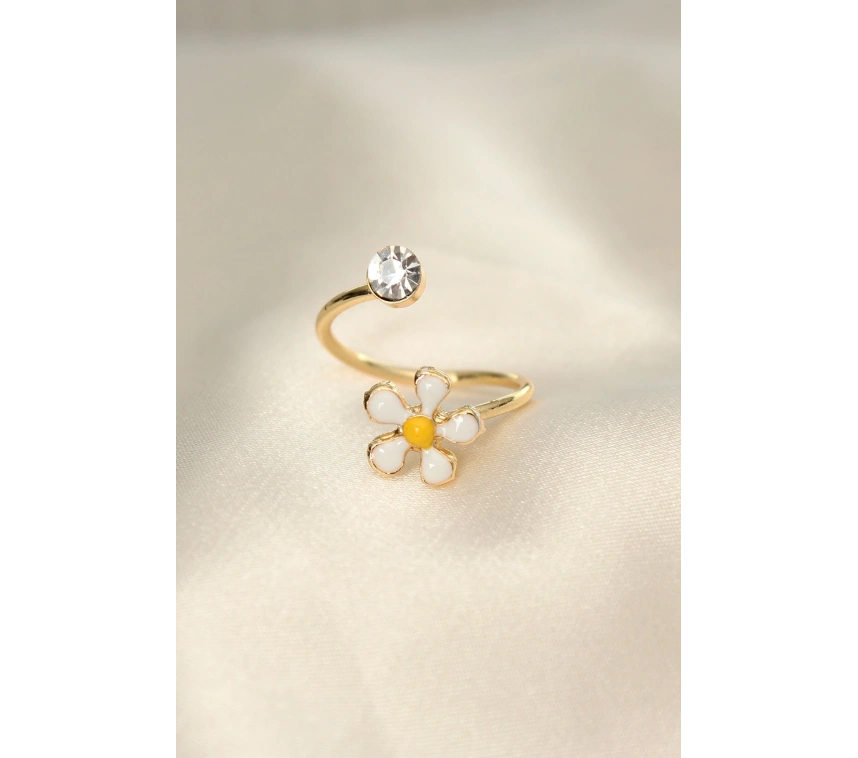 Papatya Tasarımlı Zirkon Taşlı Ayarlanabilir Yüzük