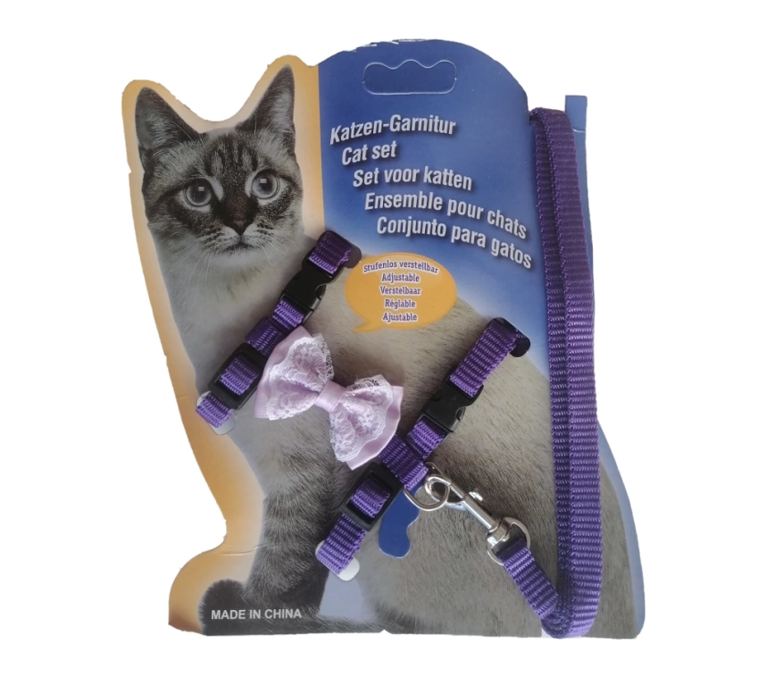 Papyonlu Mor Kedi Göğüs Bel Tasması 20*32 cm