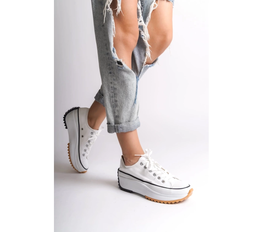 PARIS Bağcıklı Ortopedik Taban Kadın Sneaker Spor Ayakkabı  BT - Beyaz
