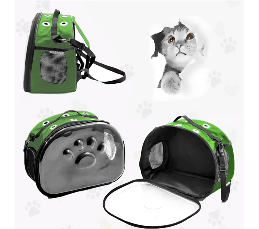 Patili Şeffaf Kedi Taşıma Sırt Çantası Yeşil 20 x 34 x 42 cm