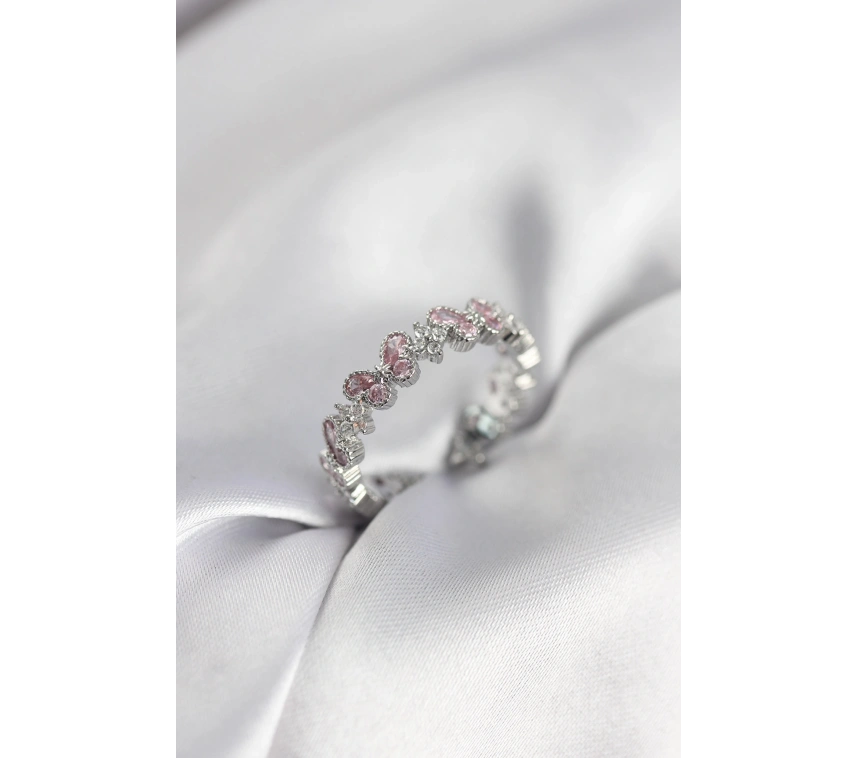 Pembe Zirkon Taşlı Kelebek Model Kadın Yüzük