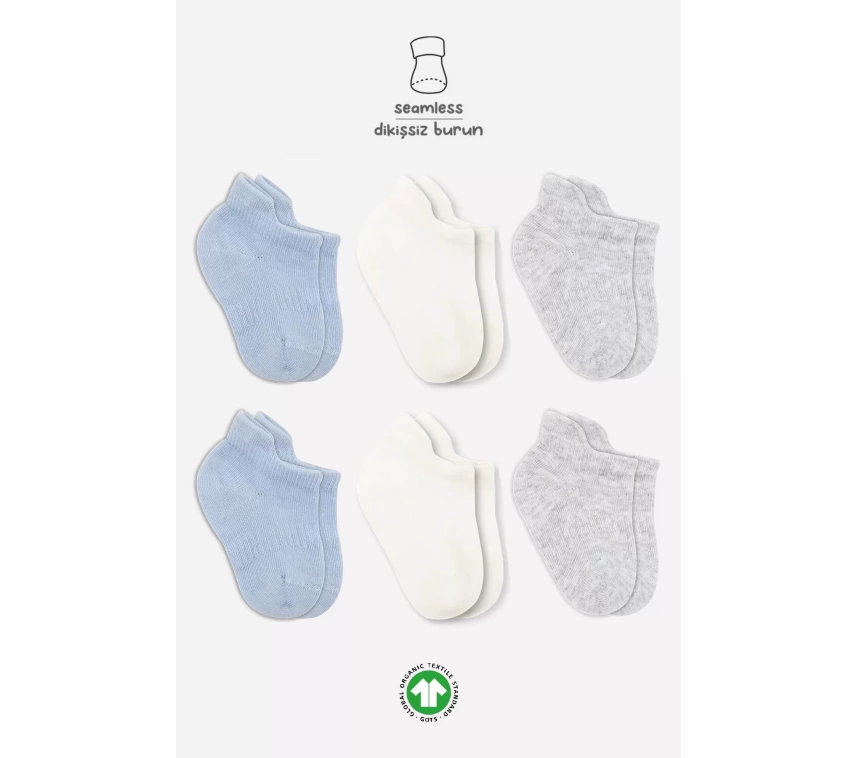 Penye Sneakers Çorap 6lı  Mavi Ekru Gri