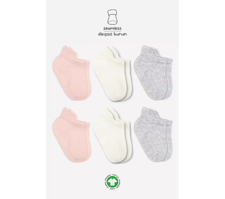 Penye Sneakers Çorap 6lı  Pembe Ekru Gri