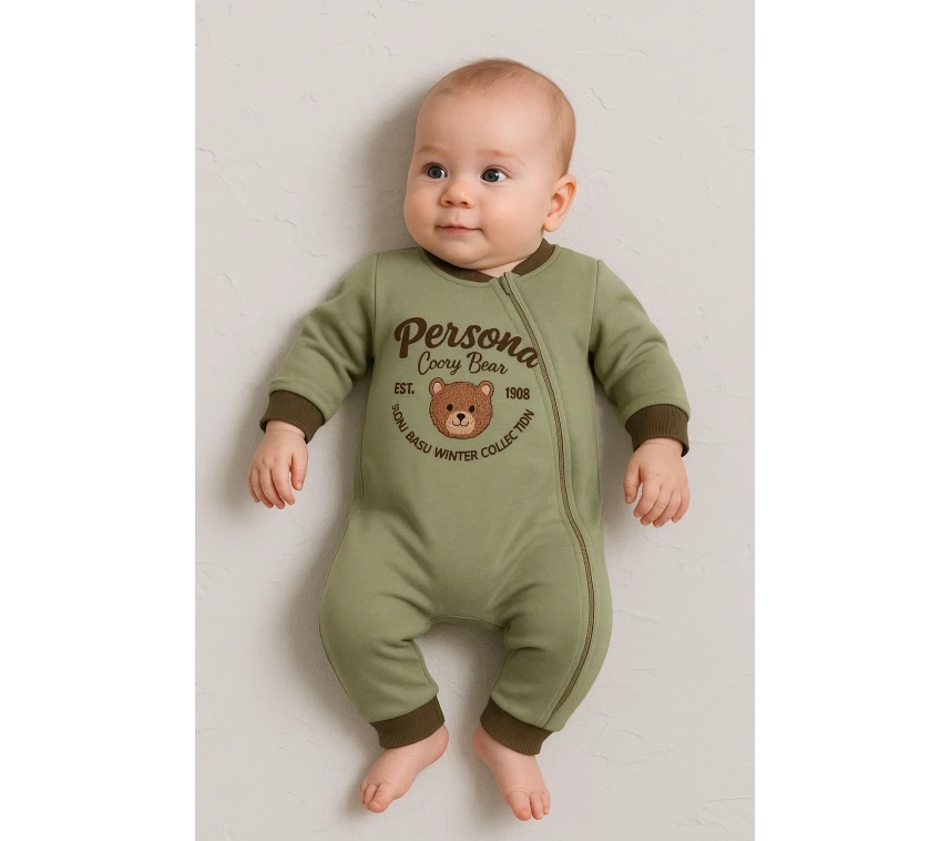 Persona Bear Nakışlı % 100 Pamuk Erkek Bebek Tulum