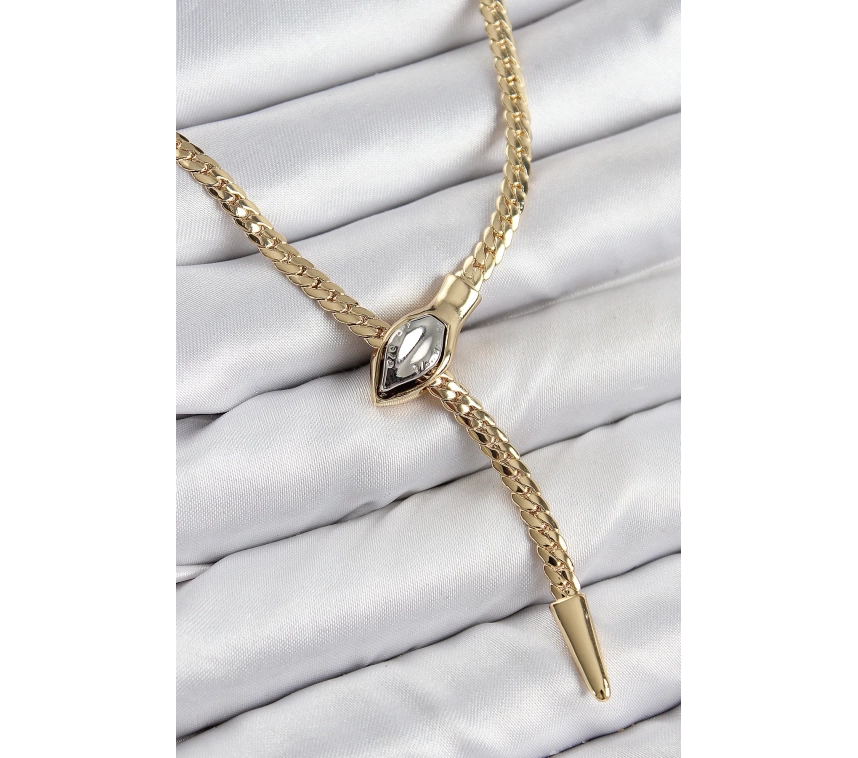 Pirinç Asansörlü Yılan Model Gold Renk Kadın Kolye