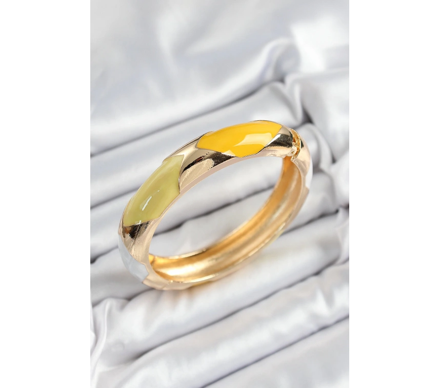 Pirinç Beyaz Yeşil Sarı Mineli Baklava Model Gold Renk Kadın Kelepçe