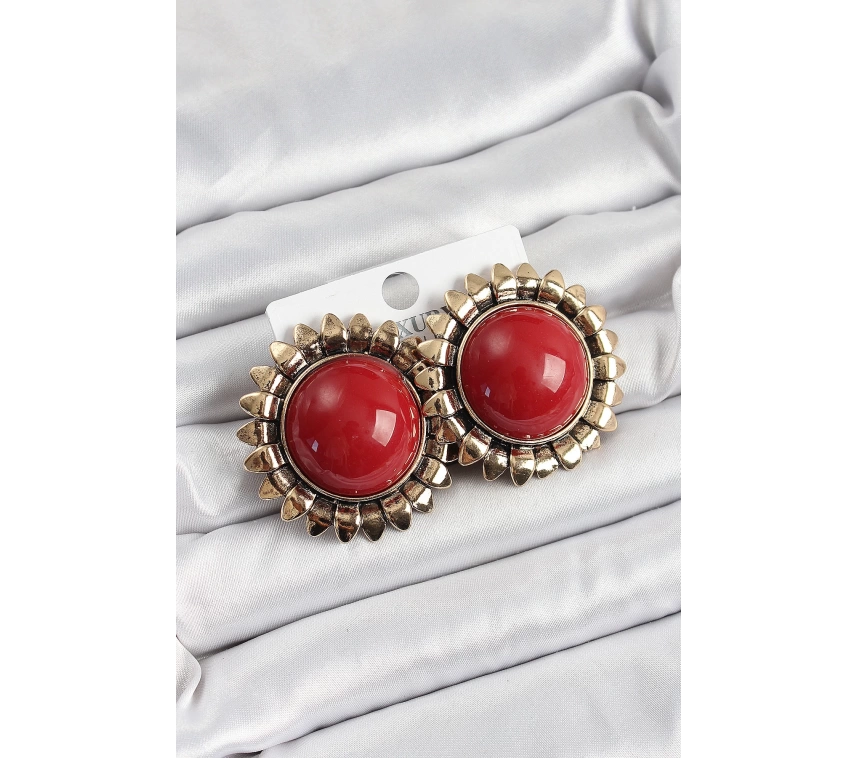 Pirinç Bordo Vintage Model Gold Renk Kadın Küpe
