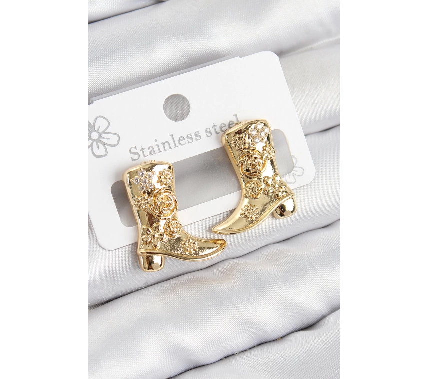 Pirinç Çizme Model Gold Renk Kadın Küpe
